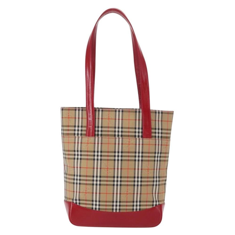 BURBERRY Nova Check Tote Bag Canvas Leather Beige Red gold Auth gh1367 - Picture 2 of 16